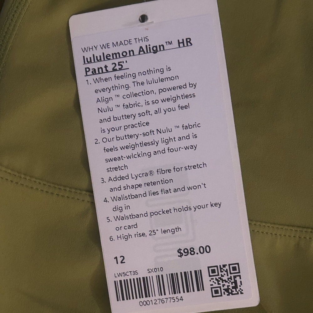 Lulumelon Align HR pant 25’ 
Sizes- 4,6,8,10 and 12